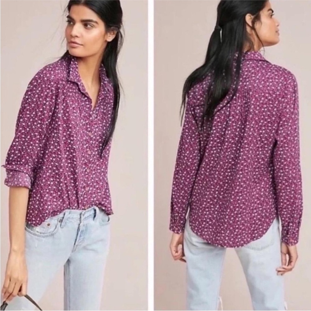 Anthropologie Maeve Purple Blue White Ditzy
Calico Floral Print Button Top 6